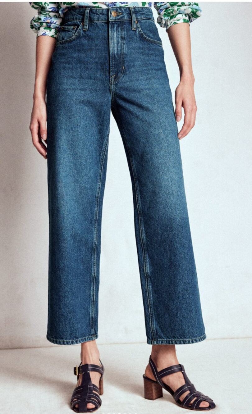 BODEN High Rise Straight Wide Leg Cropped Jeans 30 Petite Mid Wash